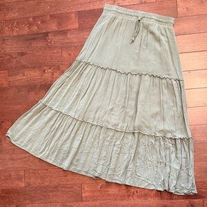 Passport Army Green Tiered Cotton Rayon Full Maxi Skirt L